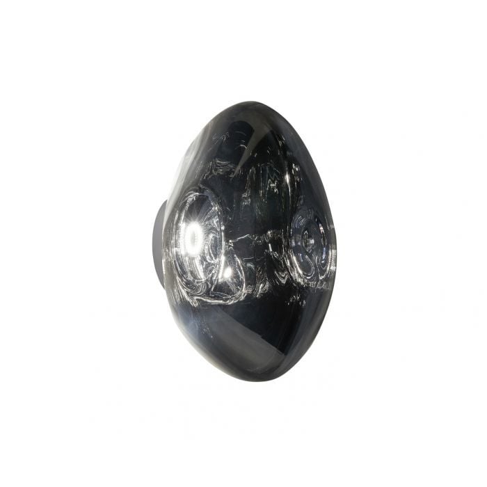 Tom Dixon Melt Medium Surface Light in silver polished polycarbonate, alternate angled illuminated view