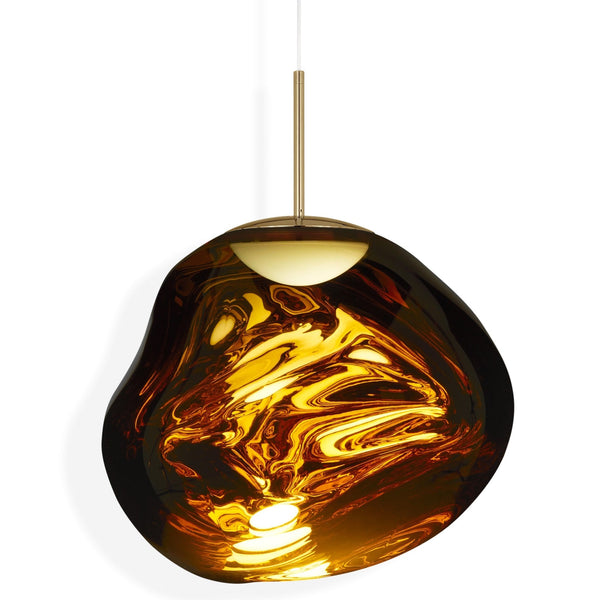 Tom Dixon Melt Medium Pendant in gold, illuminated