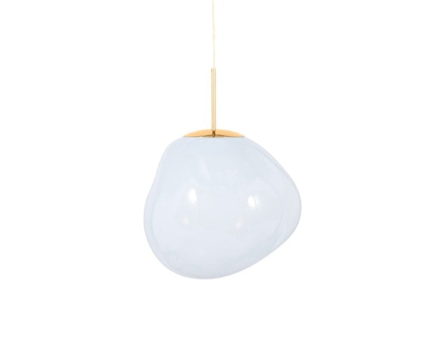 Tom Dixon Melt Medium Pendant in opal with gold hardware, switched off
