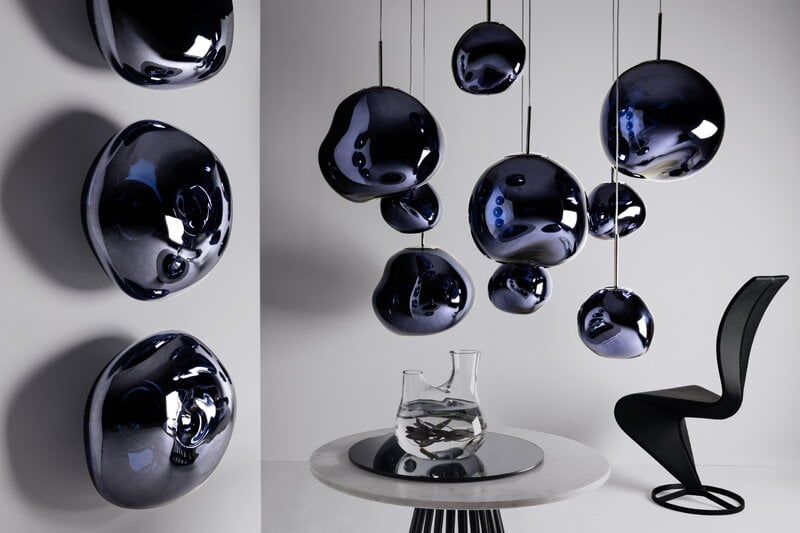 Tom Dixon Melt Medium Surface Light in smoke with pendant, interior installation switched off
