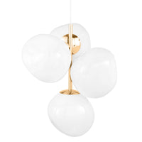 Tom Dixon Melt Mini Chandelier in opal with gold hardware, illuminated