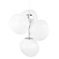 Tom Dixon Melt Mini Chandelier in opal with silver hardware, illuminated
