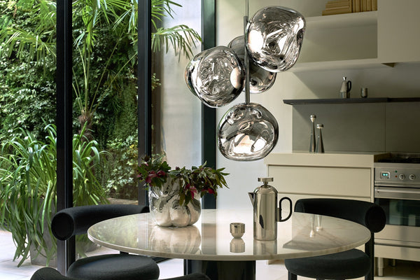 Tom Dixon Melt Mini Chandelier in silver in a modern interior