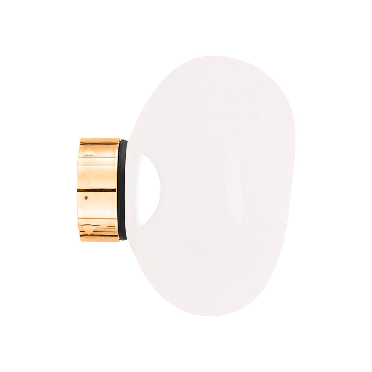 Tom Dixon Melt Mini Surface Light, opal with gold hardware, illuminated 3000K front view