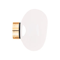 Tom Dixon Melt Mini Surface Light, opal with gold hardware, illuminated 3000K front view