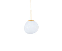 Tom Dixon Melt Mini Pendant in opal with gold hardware, switched off