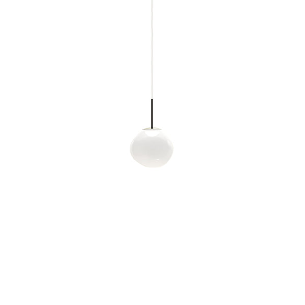 Tom Dixon Melt Mini Pendant in opal with silver hardware, switched off