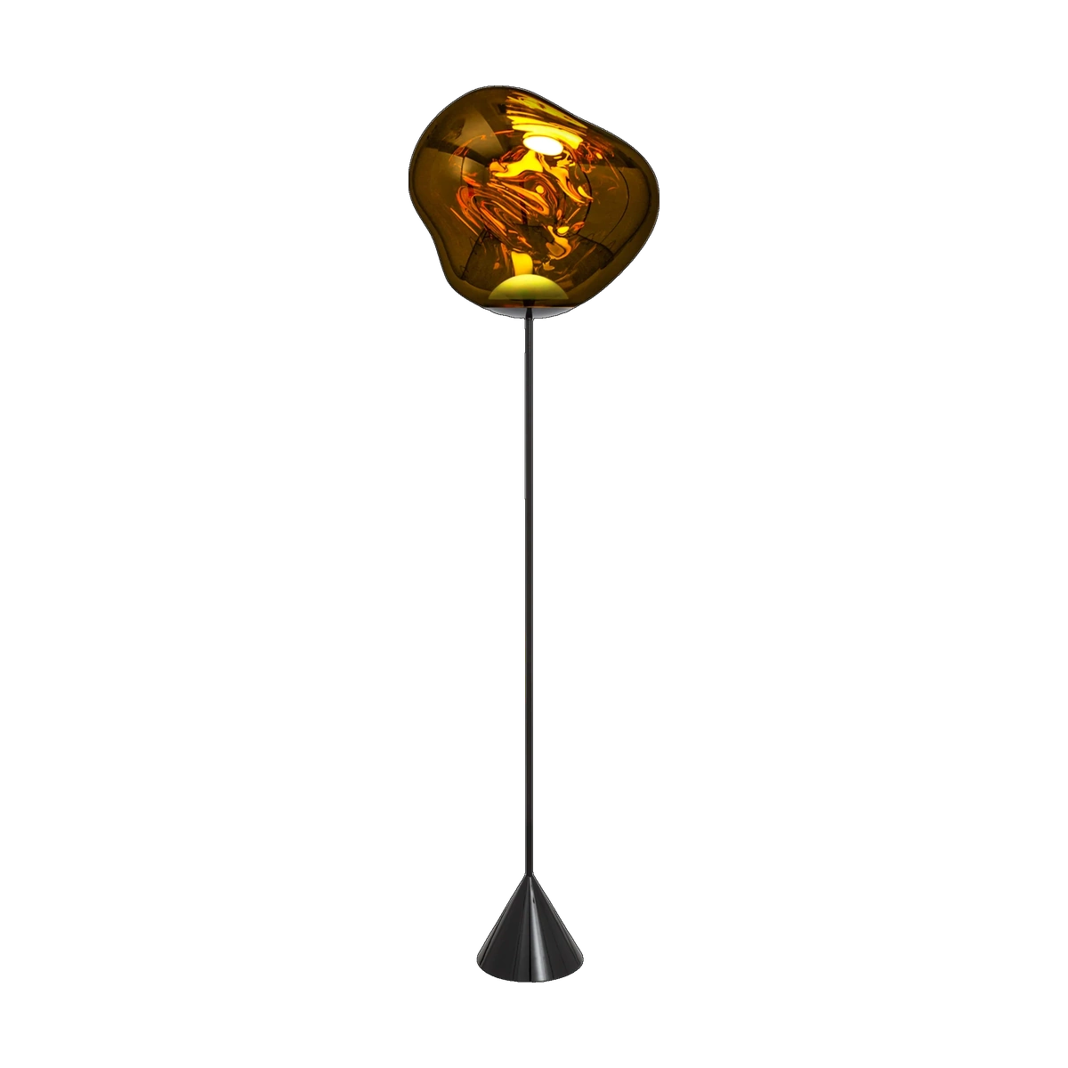 Melt Slim Cone Floor Light with Black Hardware and Gold Shade by Tom Dixon
