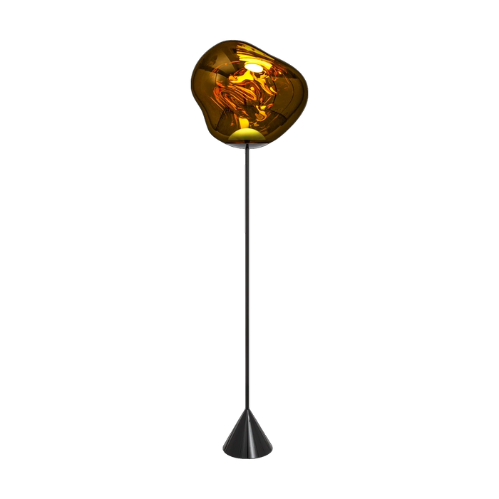 Melt Slim Cone Floor Light with Black Hardware and Gold Shade by Tom Dixon