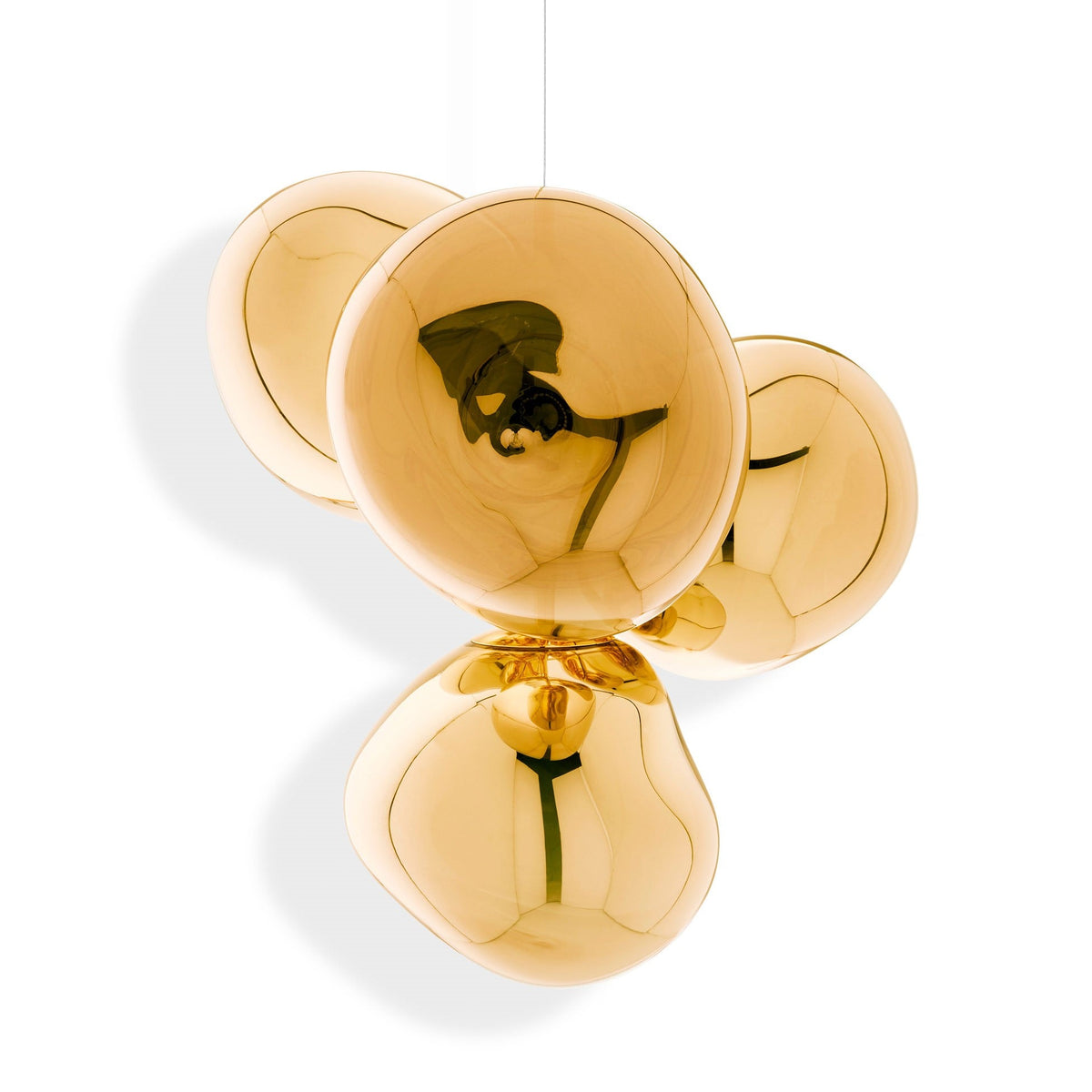Tom Dixon Melt Small Chandelier in gold, illuminated