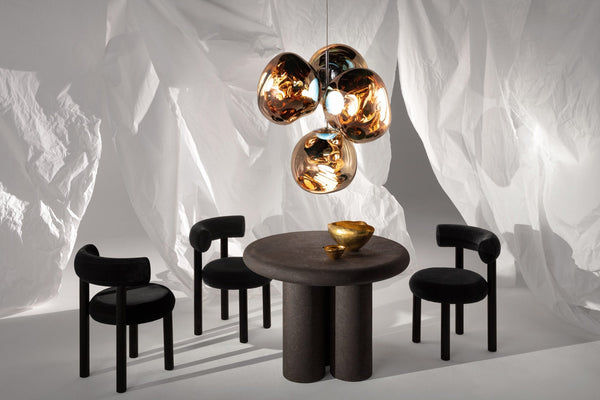 Tom Dixon Melt Small Chandelier in smoke in a modern interior