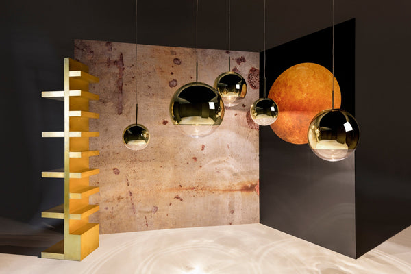Tom Dixon Mirror Ball gold pendants in multiple sizes