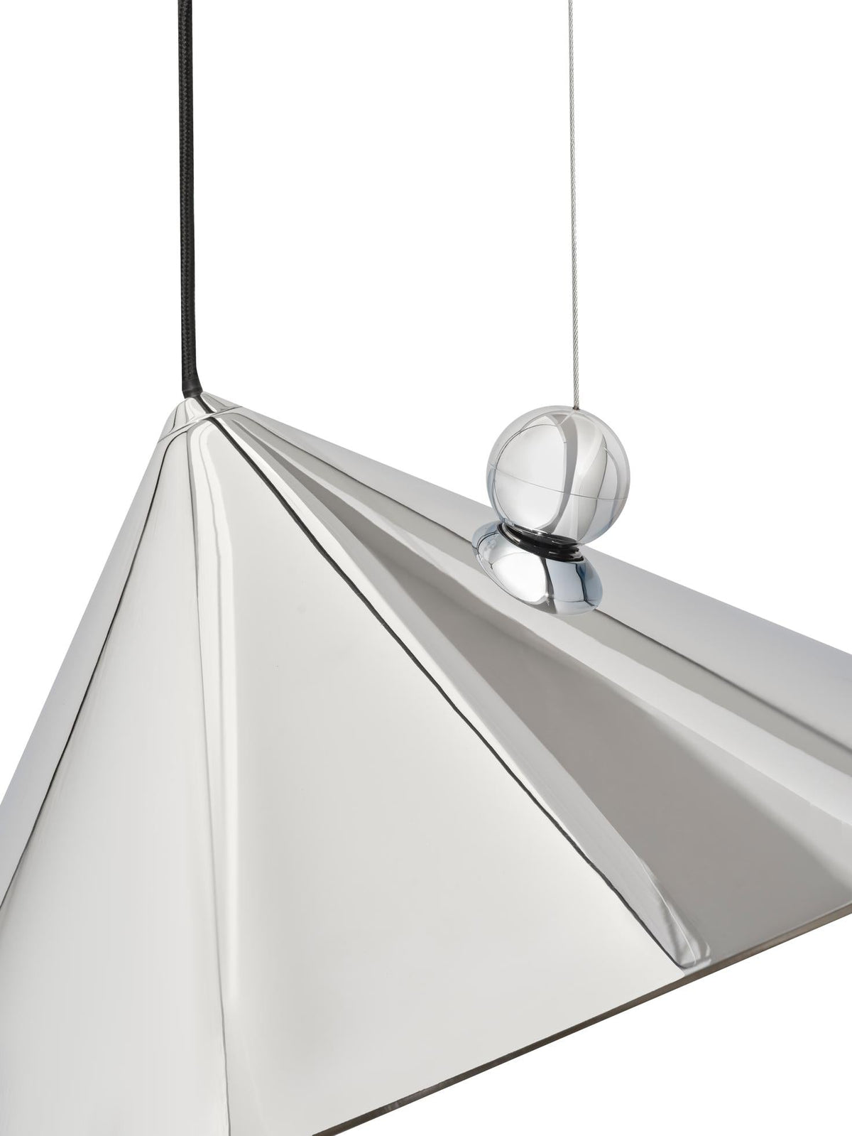 Tom Dixon Pose Large Pendant in Polished Silver, magnetic sphere detail