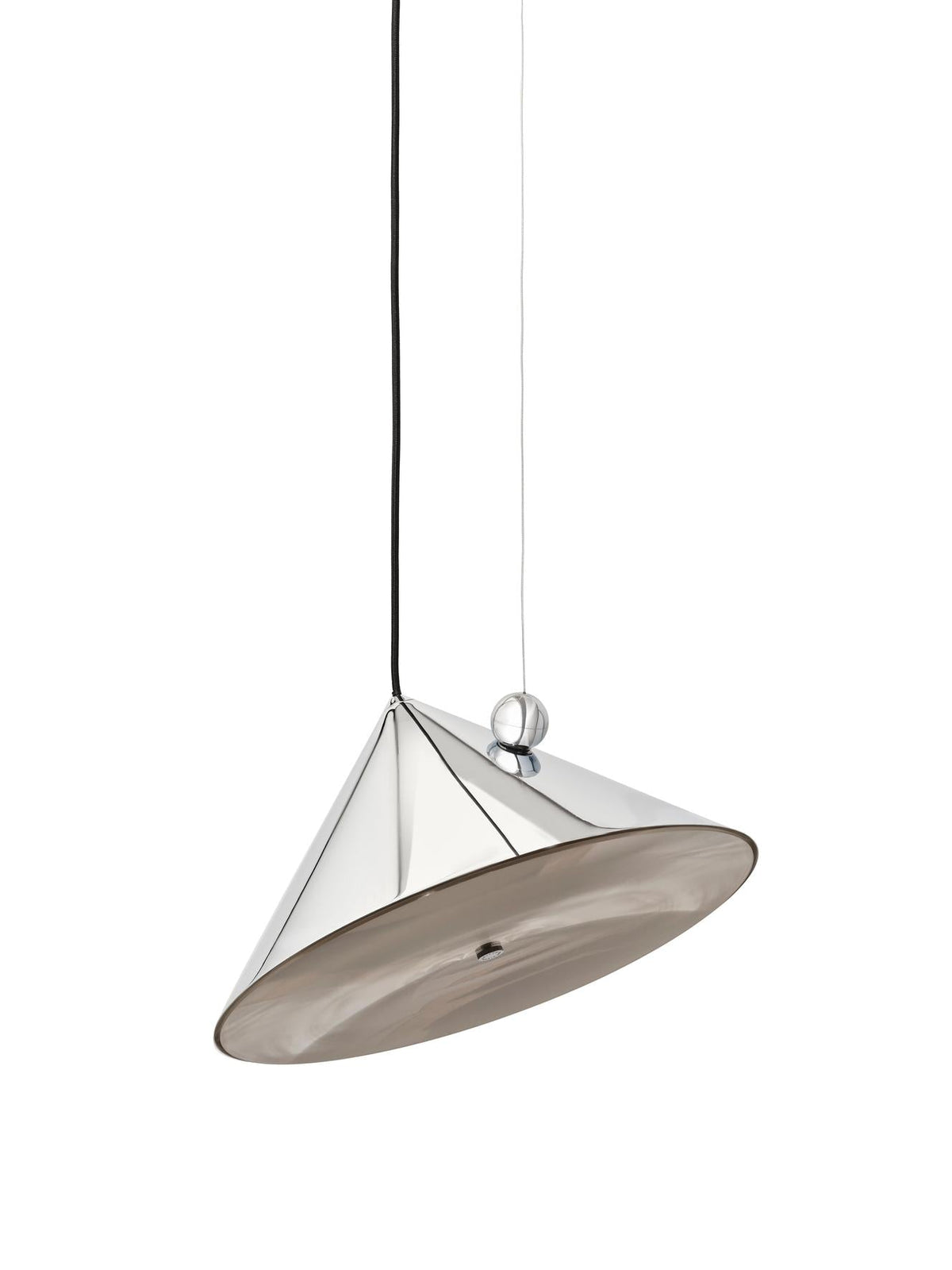 Tom Dixon Pose Large Pendant in Polished Silver, angled studio view