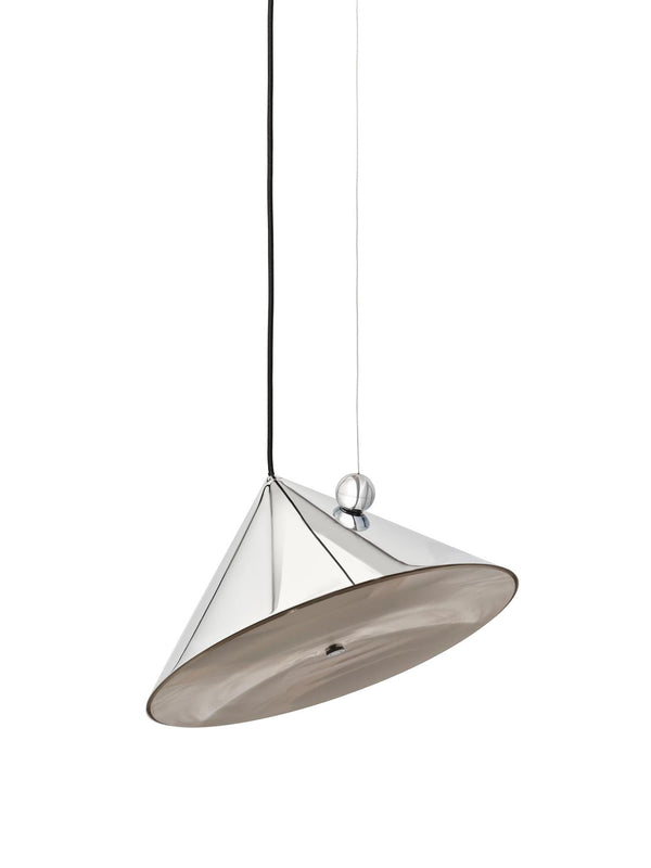 Tom Dixon Pose Large Pendant in Polished Silver, angled studio view
