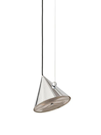 Tom Dixon Pose Small Pendant in Polished Silver, angled studio view