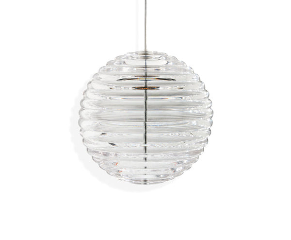 Tom Dixon Press Medium Sphere Pendant in clear pressed glass, switched off