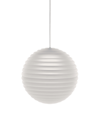 Tom Dixon Press Medium Sphere Pendant in frosted pressed glass, illuminated