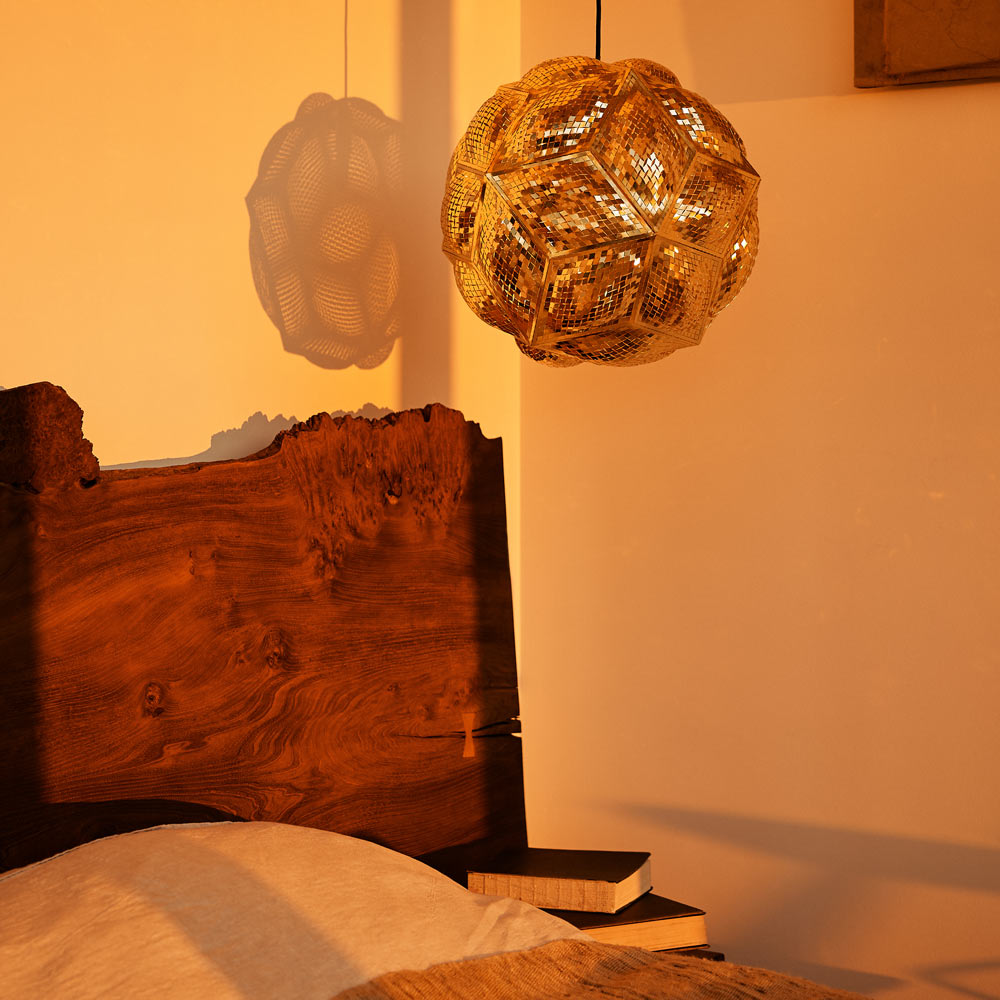 Tom Dixon Puff Pendant in a bedroom interior