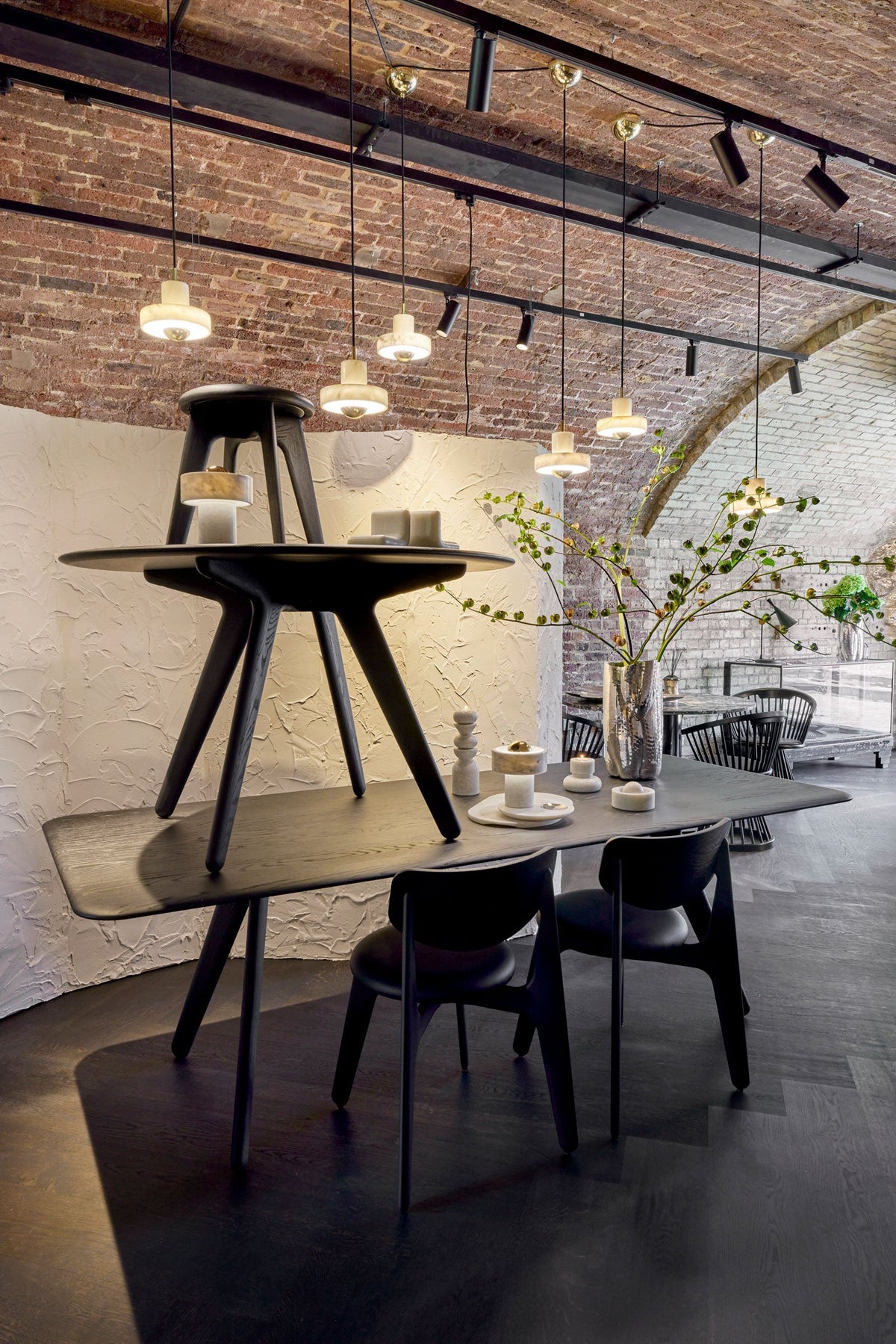 Tom Dixon Slab Large Round Table Black Brushed Oak in a modern interior