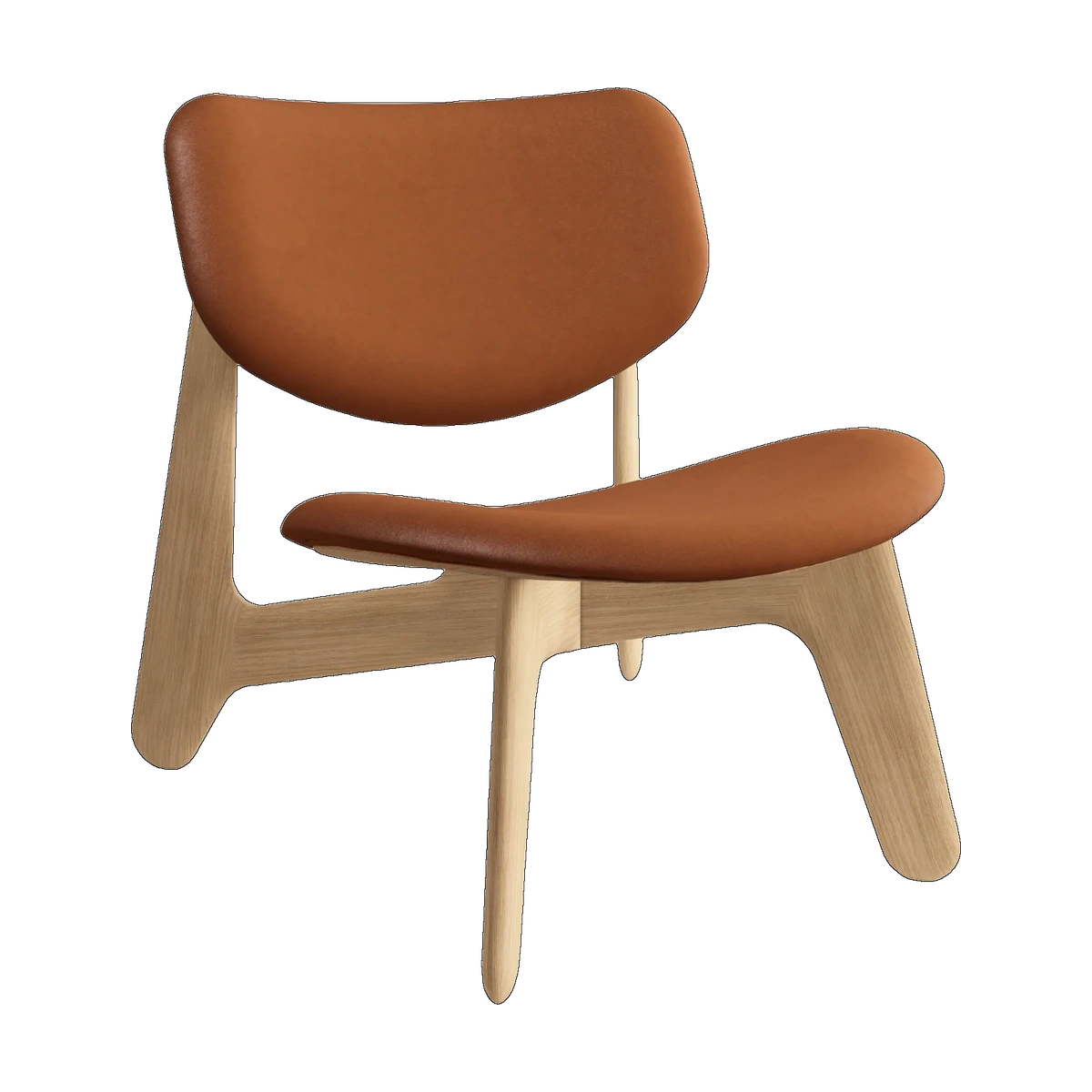 Tom Dixon Slab Lounge Chair Natural Brushed Oak and Cognac Leather