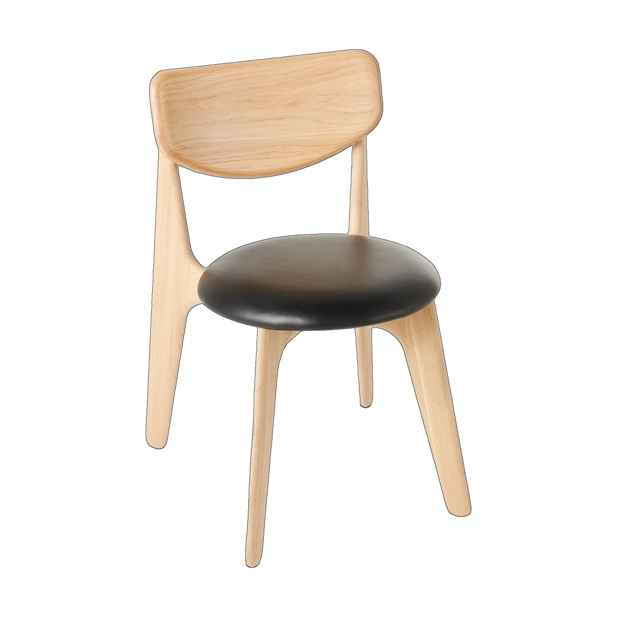 Slab Upholstered Dining Chair Natural Brushed Oak & Black Leather