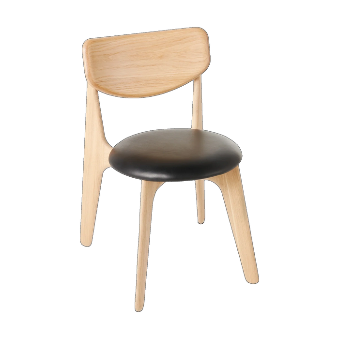 Slab Upholstered Dining Chair Natural Brushed Oak & Black Leather