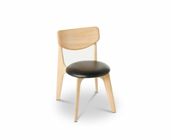 Tom Dixon Slab Upholstered Dining Chair Natural Brushed Oak and Black Leather image 1