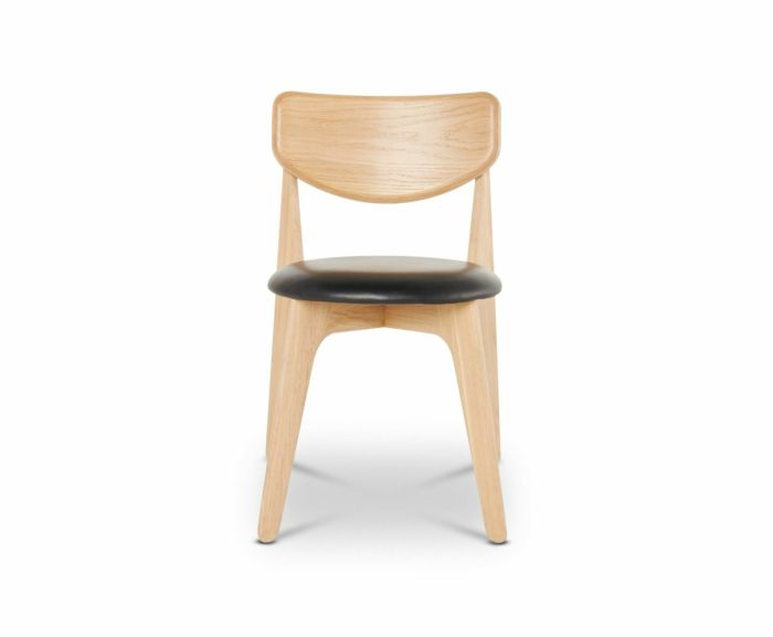 Tom Dixon Slab Upholstered Dining Chair Natural Brushed Oak and Black Leather image 2
