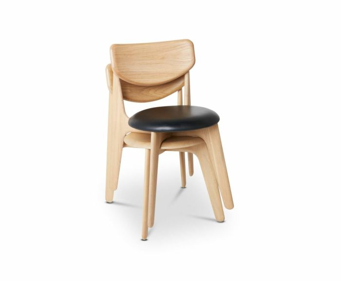 Tom Dixon Slab Upholstered Dining Chair Natural Brushed Oak and Black Leather image 7