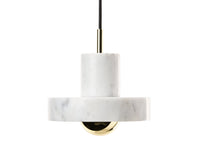 Tom Dixon Stone Small Pendant in gold and white marble, front view switched off