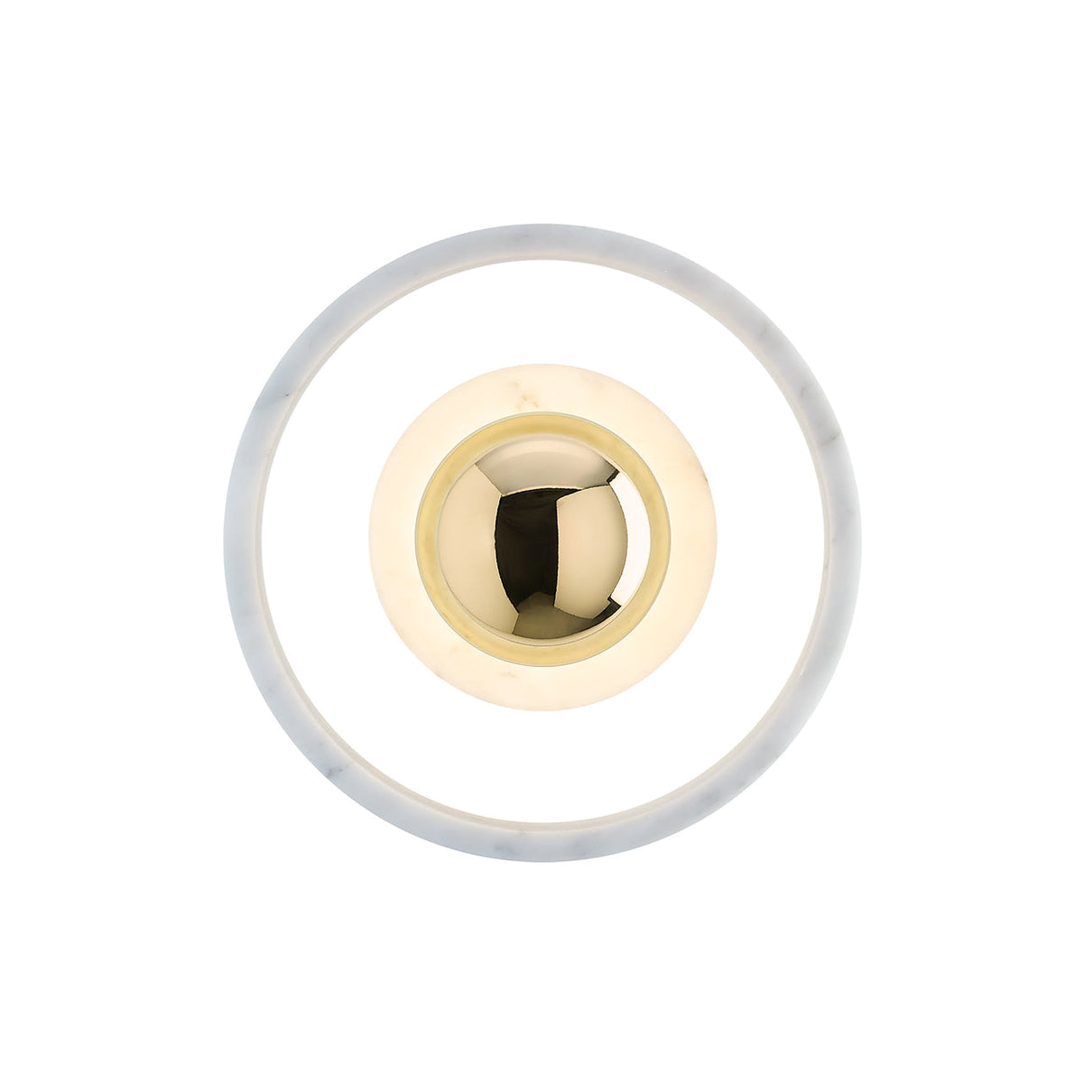 Tom Dixon Stone Wall Light in polished white marble, front view illuminated