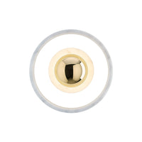 Tom Dixon Stone Wall Light in polished white marble, front view illuminated