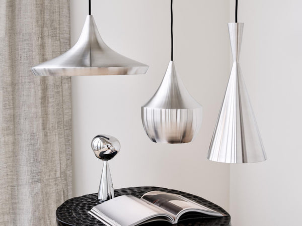 Tom Dixon Unbeaten pendant family in hand-brushed aluminium