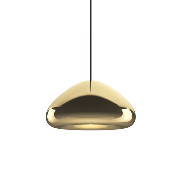 Tom Dixon Void Medium Pendant in polished brass, illuminated