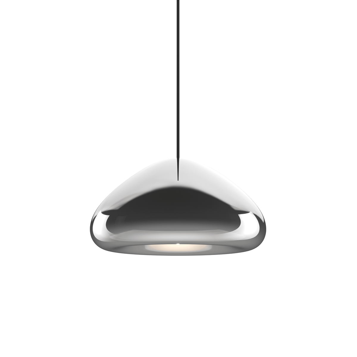 Tom Dixon Void Medium Pendant in polished steel, illuminated