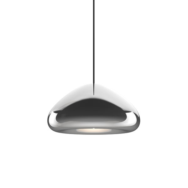 Tom Dixon Void Medium Pendant in polished steel, illuminated