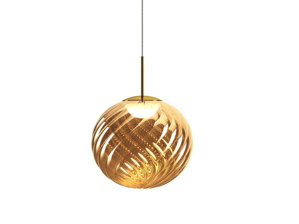 Tom Dixon Whirl Large Pendant in gold, illuminated