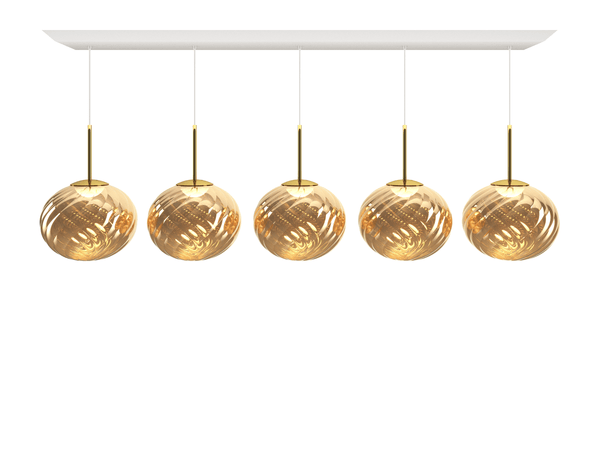 Tom Dixon Whirl Linear Pendant System in gold, illuminated