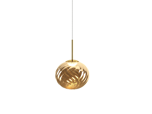 Tom Dixon Whirl Medium Pendant in gold, illuminated
