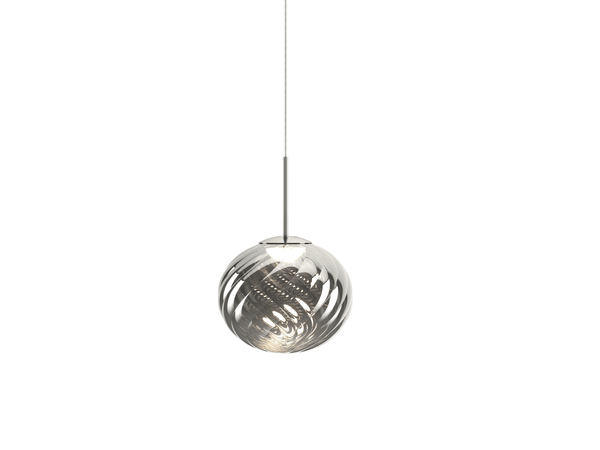 Tom Dixon Whirl Medium Pendant in silver, illuminated