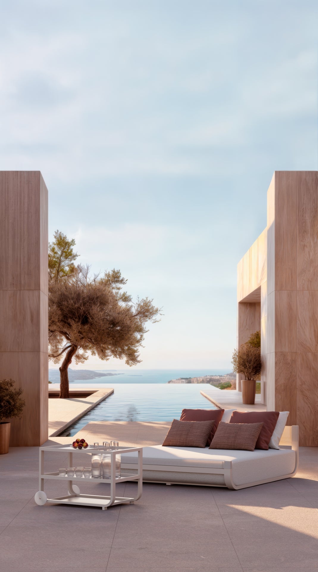 Ventus outdoor daybed and strolley lifestyle image by SKLD Studio, designed by Belén Burguete