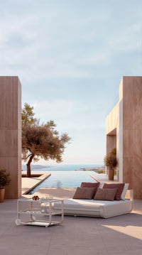 Ventus outdoor daybed and strolley lifestyle image by SKLD Studio, designed by Belén Burguete