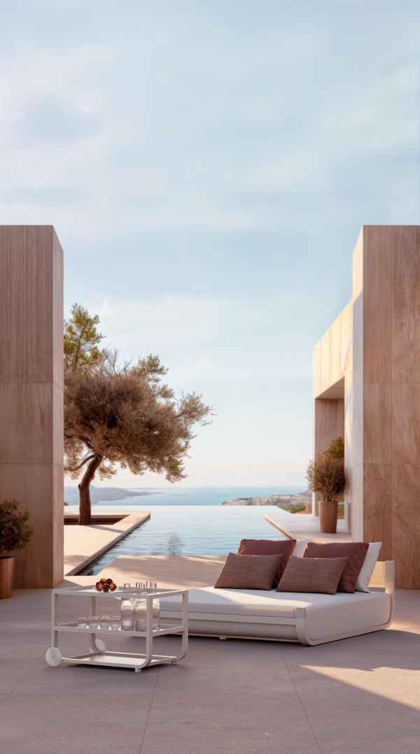 Ventus outdoor daybed and strolley lifestyle image by SKLD Studio, designed by Belén Burguete
