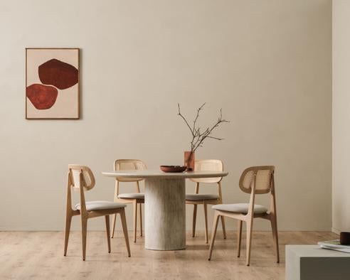 Ari round dining table and Titus chairs wide lifestyle